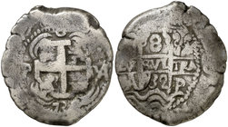 1732. Felipe V. Potosí. YA (desconocido). 8 reales. (Cal. 890) (Paoletti 376 bis). 26,15 g. Este ensayador sólo estampó su monograma este año y el sig...