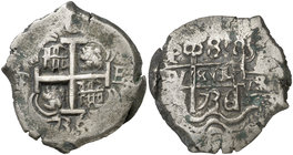 1736. Felipe V. Potosí. E. 8 reales. (Cal. 896) (Paoletti 382). 26,18 g. Doble fecha. MBC.