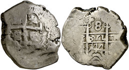 1744. Felipe V. Potosí. C. 8 reales. (Cal. 907) (Paoletti 394). 26,08 g. Doble fecha, una parcial. BC+/MBC-.