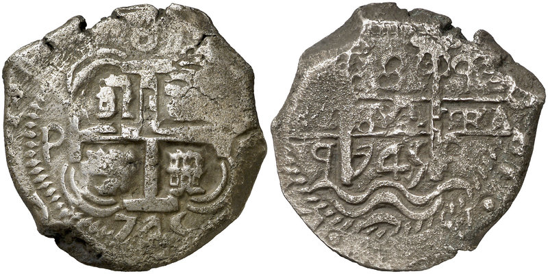 1745. Felipe V. Potosí. q (Luís Aldave de Quintanilla). 8 reales. (Cal. 909) (Pa...