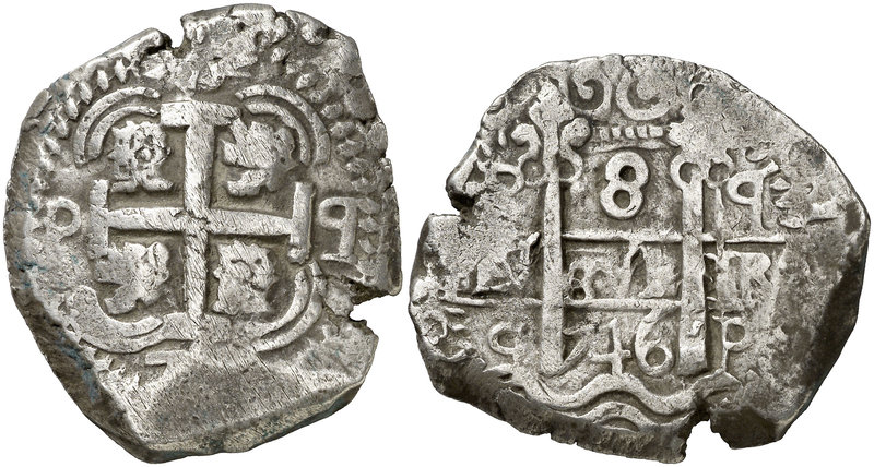 1746. Felipe V. Potosí. q. 8 reales. (Cal. 910) (Paoletti 397). 26,90 g. Doble f...