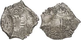 1725. Luis I. Potosí. Y. 8 reales. (Cal. 24) (Paoletti 366). 27,81 g. Ex Áureo 12/03/1990, nº 830. Ex Colección Balsach. Muy rara y más con parte del ...