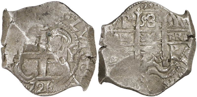 1726. Luis I. Potosí. Y. 8 reales. (Cal. 25) (Paoletti 367). 26,99 g. Doble fech...
