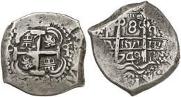 1749. Fernando VI. Potosí. q. 8 reales. (Cal. 359) (Paoletti 402). 26,63 g. Doble fecha. Buen ejemplar. MBC+.