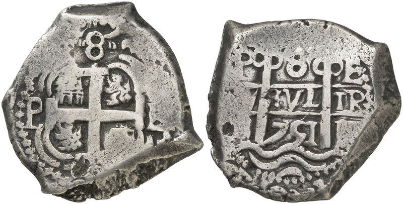 1751. Fernando VI. Potosí. E. 8 reales. (Cal. 362) (Paoletti 417). 27,28 g. MBC....