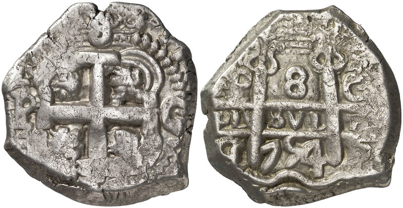 1754. Fernando VI. Potosí. C y q. 8 reales. (Cal. 371) (Paoletti 422). 26,48 g. ...