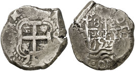 1755. Fernando VI. Potosí. q. 8 reales. (Cal. 372) (Paoletti 408). 26,81 g. Doble fecha, una parcial. MBC-.