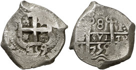1759. Fernando VI. Potosí. q. 8 reales. (Cal. 376) (Paoletti 412). 26,46 g. Doble fecha. MBC.