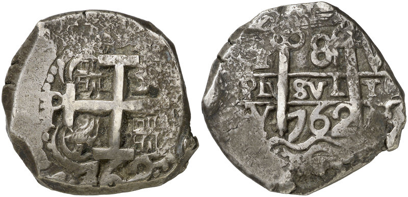 1762. Carlos III. Potosí. V e Y. 8 reales. (Cal. falta) (Paoletti 433). 26,93 g....