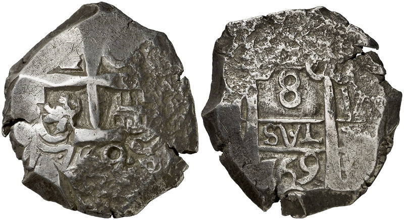 1769. Carlos III. Potosí. V. 8 reales. (Cal. 957) (Paoletti ¿440?). 26,98 g. Dob...