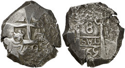 1769. Carlos III. Potosí. V. 8 reales. (Cal. 957) (Paoletti ¿440?). 26,98 g. Doble fecha.Ensayador sólo visible en espacio superior derecho del revers...