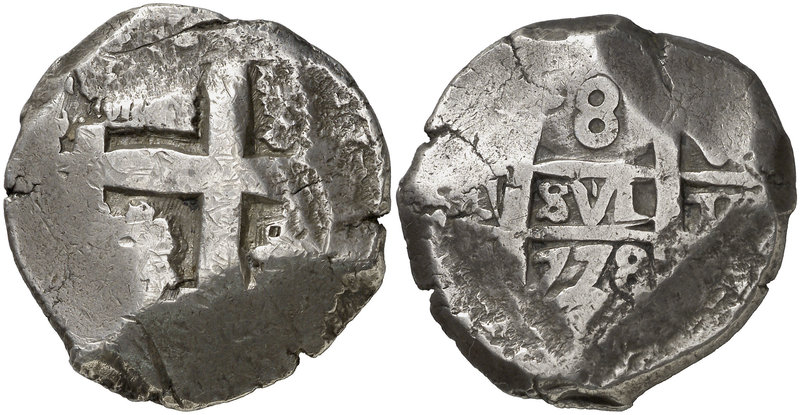 1778. Carlos III. Potosí. 8 reales. 26,99 g. En 1773, con la introducción del ti...