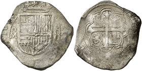 1608. Felipe III. México. A. 8 reales. (Cal. 88). 27,15 g. Corrosiones marinas. Muy escasa. BC+.