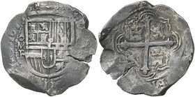 1613. Felipe III. México. F. 8 reales. (Cal. 106). 26,68 g. Pátina oscura. Grieta de acuñación. Rara. (MBC).