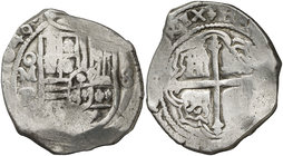 1646/5. Felipe IV. México. P. 8 reales. (Cal. 343 var) (Kr. no reseña la rectificación). 26,65 g. Rara. MBC-.