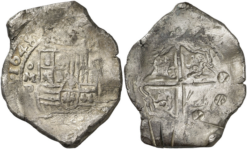 1648. Felipe IV. México. P. 8 reales. (Cal. 347). 27,22 g. Tres resellos orienta...