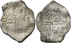 1648. Felipe IV. México. P. 8 reales. (Cal. 347). 27,22 g. Tres resellos orientales en reverso, grandes y muy claros. MBC.