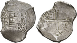 1651/0. Felipe IV. México. P. 8 reales. (Cal. 351 var) (Kr. no reseña la rectificación). 27,37 g. Rara. MBC.