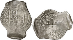 1653. Felipe IV. México. P. 8 reales. (Cal. 358). 27,48 g. El 3 de la fecha, corregido sobre un 2 al que se la ha añadido un trazo inferior. Buen ejem...