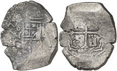 (16)77. Carlos II. México. G. 8 reales. (Cal. 277). 24,10 g. Oxidaciones marinas. Ex Colección Extremadura, Áureo 29/10/2002, nº 1606. Muy rara. (BC+)...