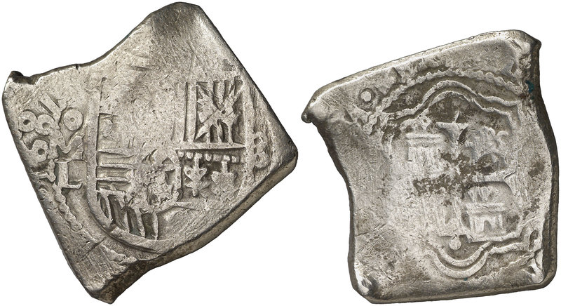 1687. Carlos II. México. L. 8 reales. (Cal. 287). 27,68 g. Muy rara. MBC-/BC.