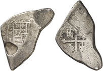 1702. Felipe V. México. L. 8 reales. (Cal. 732). 25,90 g. Vano de acuñación. Muy rara, y más con ensayador visible. MBC-.