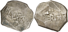 1707. Felipe V. México. (J). 8 reales. (Cal. 736). 26,03 g. Ensayador no visible por acuñación floja en esa zona. Rara. (MBC-).