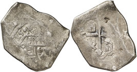 1715. Felipe V. México. (J). 8 reales. (Cal. 744). 26,82 g. Dos resellos chinos en reverso. Rara. MBC-.