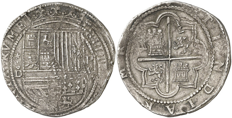 s/d. Felipe II. Lima. D. 8 reales. (Cal. 144). 27,13 g. Anverso con ligera doble...