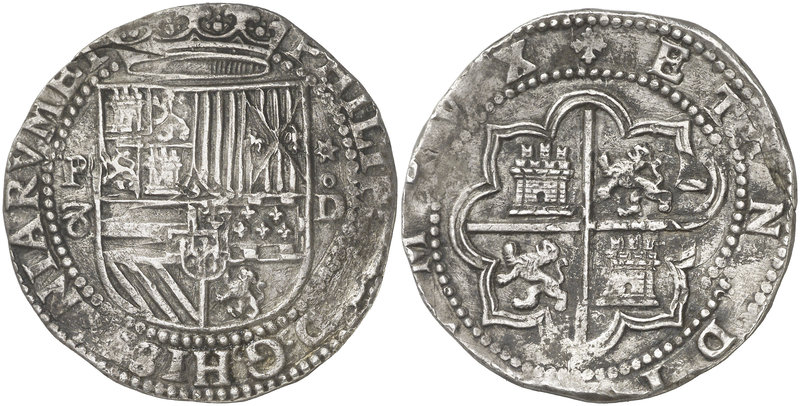 s/d. Felipe II. Lima. D. 8 reales. (Cal. 147). 27,08 g. Variante con el 8 del va...