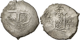 1688. Carlos II. Lima. R. 8 reales. (Cal. 231). 27,44 g. Doble fecha. Rara. MBC.