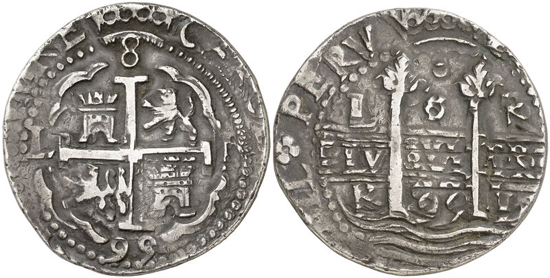 1695. Carlos II. Lima. R. 8 reales. (Cal. 225) (Lázaro 11). 26,53 g. Redonda. Ti...