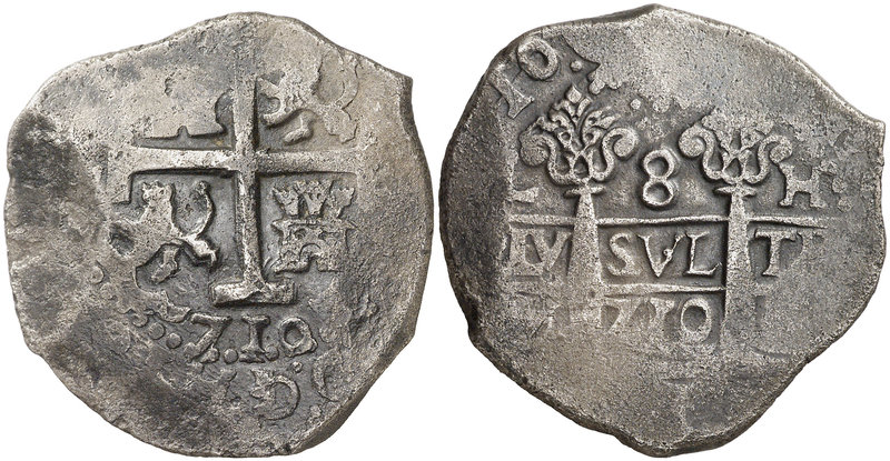 1710. Felipe V. Lima. H. 8 reales. (Cal. 633). 26,38 g. Triple fecha, una parcia...