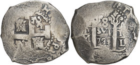 1723. Felipe V. Lima. M. 8 reales. (Cal. 645). 27,11 g. Muy escasa. MBC.
