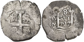 1727. Felipe V. Lima. M. 8 reales. (Cal. 647). 26,98 g. Muy escasa. MBC.