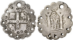 1731. Felipe V. Lima. N (Joaquín Negrín 1728-1740). 8 reales. (Cal. 652). 23,54 g. Perforada y marcada en la época, para convertirla en adorno. Rara. ...