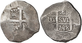 1748. Fernando VI. Lima. V. 8 reales. (Cal. 298). 26,72 g. Muy rara. MBC.