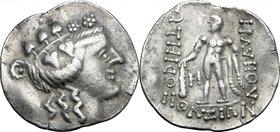 Celtic World. Celts in Eastern Europe. AR Tetradrachm, imitation of Thasos, after 148 BC. D/ Wreathed head of young Dionysos right. R/ Blundered legen...