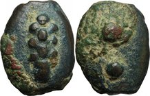 Greek Italy. Uncertain Umbria or Etruria. AE Cast Sextans, 3rd century BC. D/ Club. R/ Two pellets. Vecchi ICC 199. HN Italy 54. AE. g. 30.95 mm. 29.0...