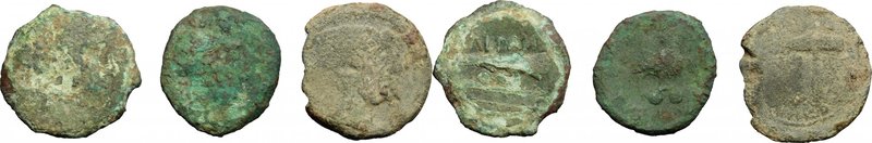 Greek Italy. Etruria, Populonia. Multiple lot of three (3) AE coins, late 3rd ce...