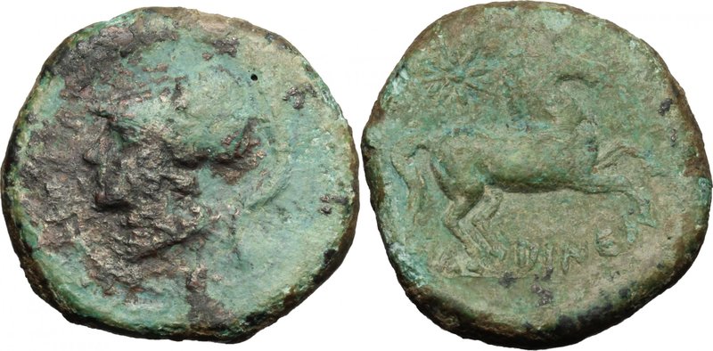 Greek Italy. Eastern Italy, Larinum. AE 21 mm, 250-225 BC. D/ Head of Minerva le...