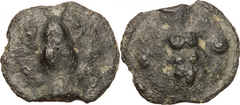 Greek Italy. Northern Apulia, Luceria. AE Uncia, c. 225-217 BC. D/ Frog. R/ Corn...