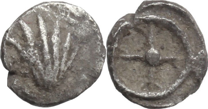 Greek Italy. Southern Apulia, Tarentum. AR 1/6 litra, 500-480 BC. D/ Cockle shel...