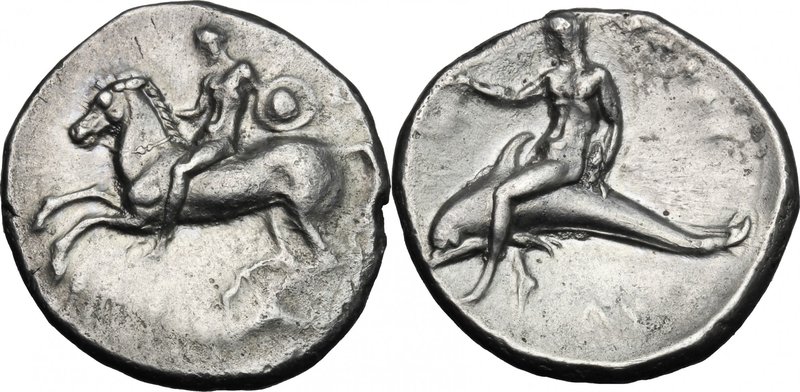 Greek Italy. Southern Apulia, Tarentum. AR Nomos, c. 302-280 BC. Philokles, magi...