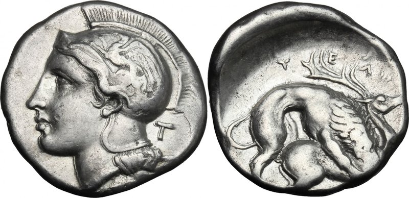 Greek Italy. Northern Lucania, Velia. AR Didrachm, 400-340 BC. D/ Head of Athena...