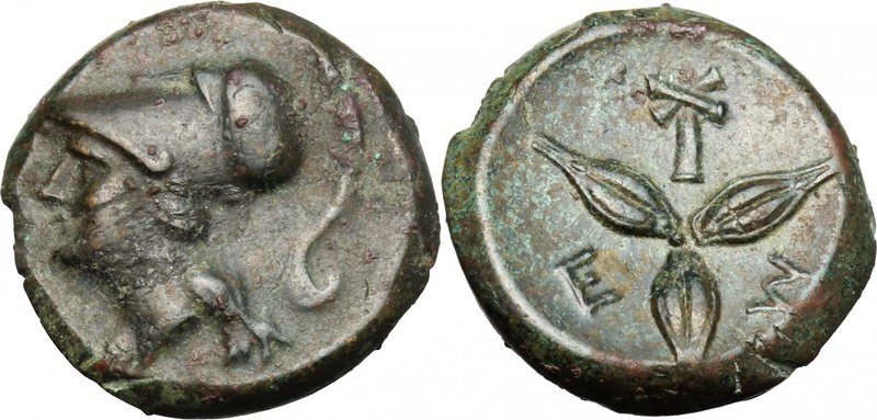 Greek Italy. Southern Lucania, Metapontum. AE 14.5 mm, c. 300-250. D/ Head of At...