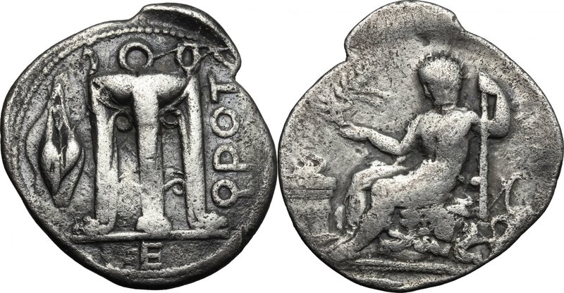 Greek Italy. Bruttium, Kroton. AR Stater, c. 425-350 BC. D/ ϘΡΟΤ. Tripod with ri...