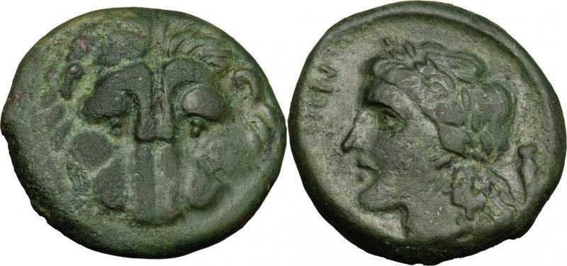 Greek Italy. Bruttium, Rhegion. AE 23. 5 mm, c. 351-280 BC. D/ Facing lion’s mas...