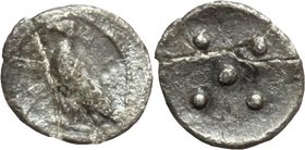 Sicily. Akragas. AR Pentonkion, ca. 470-420 BC. D/ AKRA. Sea eagle standing left with closed wings. Border of dots. R/ Five pellets. SNG ANS 996. AR. ...