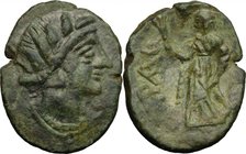 Sicily. Akrai. AE 23mm, after 210 BC. D/ Wreathed head of Persephone right. R/ Demeter standing left, holding torch and sceptre; ethnic around. CNS 1;...